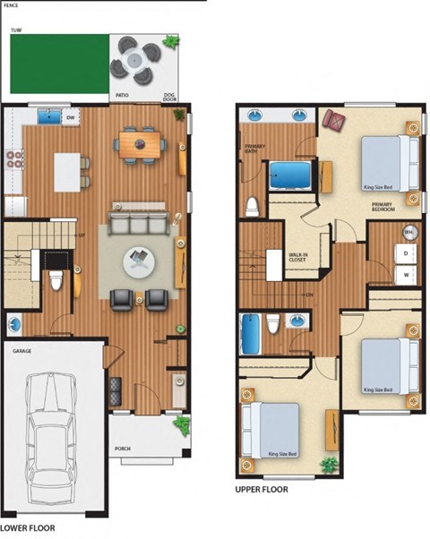 A floor plan of a house with a garage and a porch.
